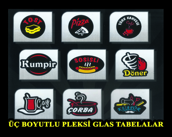 &Uuml;&ccedil; Boyutlu Pleksi Glas Hazır Tabelalar